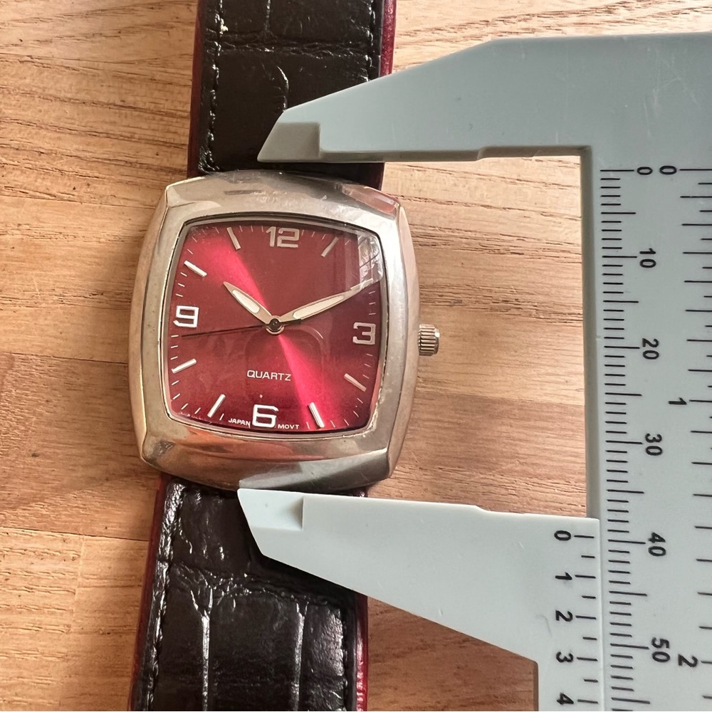 Unbranded Rectangular Red Dial Black Leather Watc… - image 7
